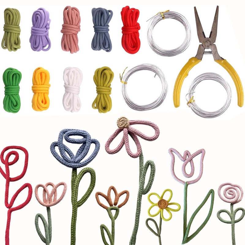 BoFUN DIY Flower Craft Kit for Adults Teens, Floral Wire Art Craft Set with 18 Templates, Wire, Knit Rope, Wedding Party Favors, Women Birthday, Mother’s Day Gifts, Handmade Home Decor (Floral) - Image 1